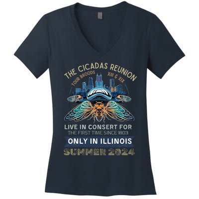 Cicada Concert 2024 Illinois Cicada Broods Women's V-Neck T-Shirt