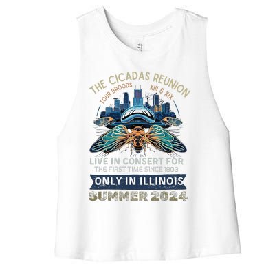 Cicada Concert 2024 Illinois Cicada Broods Women's Racerback Cropped Tank