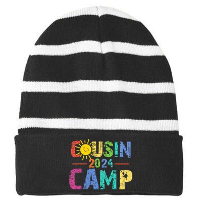 Cousin Camp 2024 Family Vacation Summer Camping Striped Beanie with Solid Band