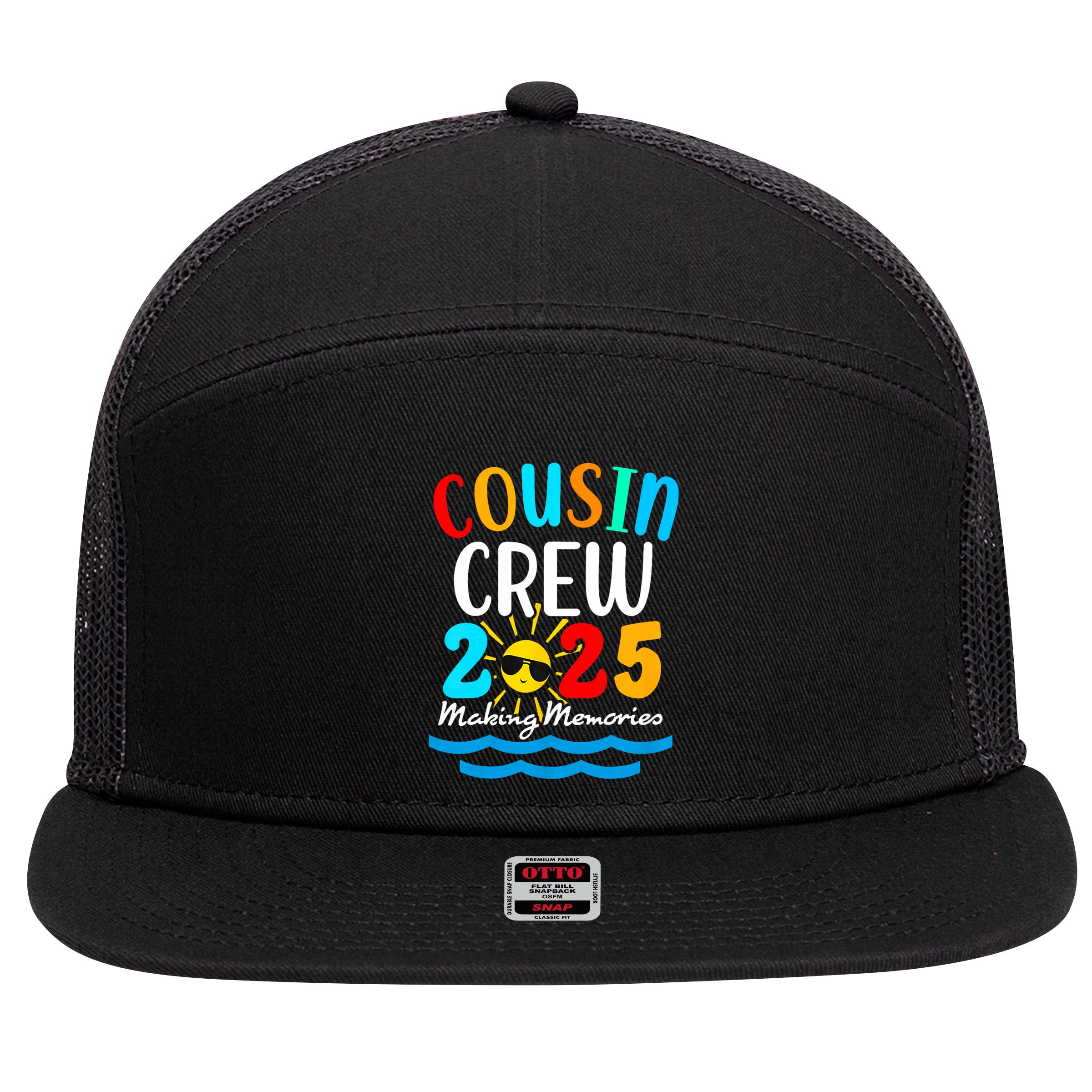 Cousin Crew 2025 Summer Vacation Beach Family Trips Matching 7 Panel Mesh Trucker Snapback Hat
