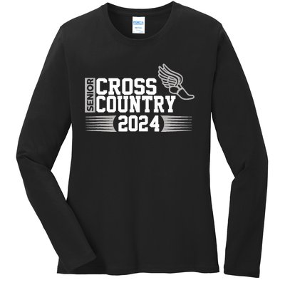 Cross Country 2024 Senior Running Team Grey Ladies Long Sleeve Shirt