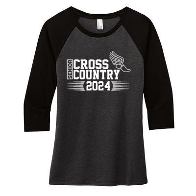 Cross Country 2024 Senior Running Team Grey Women's Tri-Blend 3/4-Sleeve Raglan Shirt