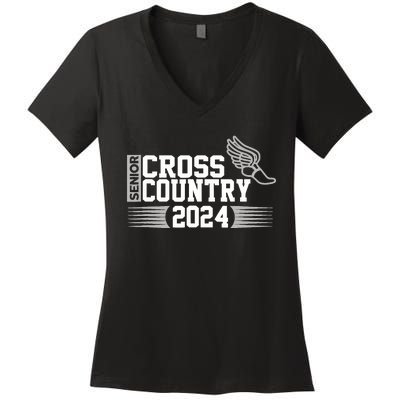 Cross Country 2024 Senior Running Team Grey Women's V-Neck T-Shirt