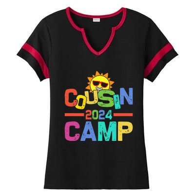 Cousin Camp 2024 Family Vacation Summer Camping Ladies Halftime Notch Neck Tee