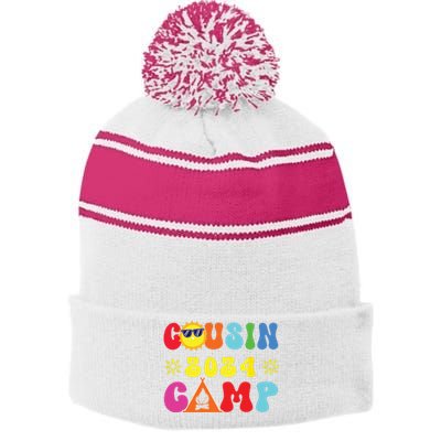 Cousin Camp 2024 Family Vacation Summer Camping Crew Match Stripe Pom Pom Beanie