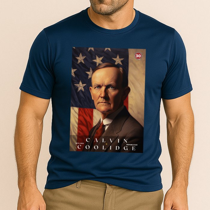 Calvin Coolidge 30th President Of The United States Portrait Cooling Performance Crew T-Shirt
