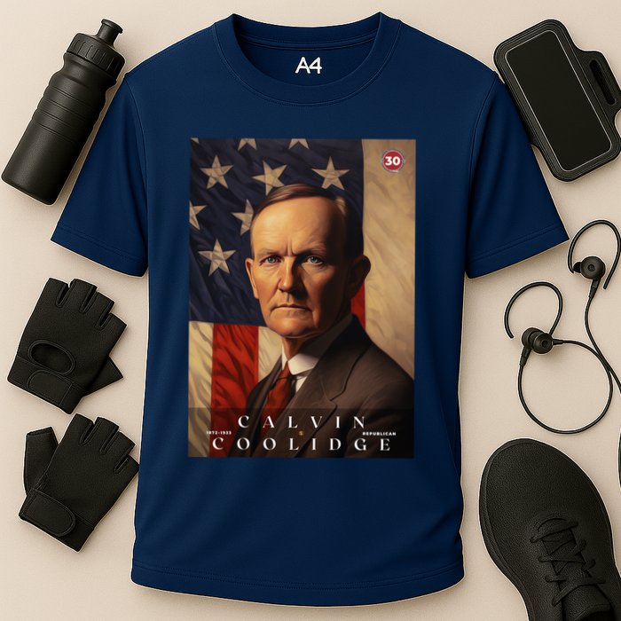 Calvin Coolidge 30th President Of The United States Portrait Cooling Performance Crew T-Shirt