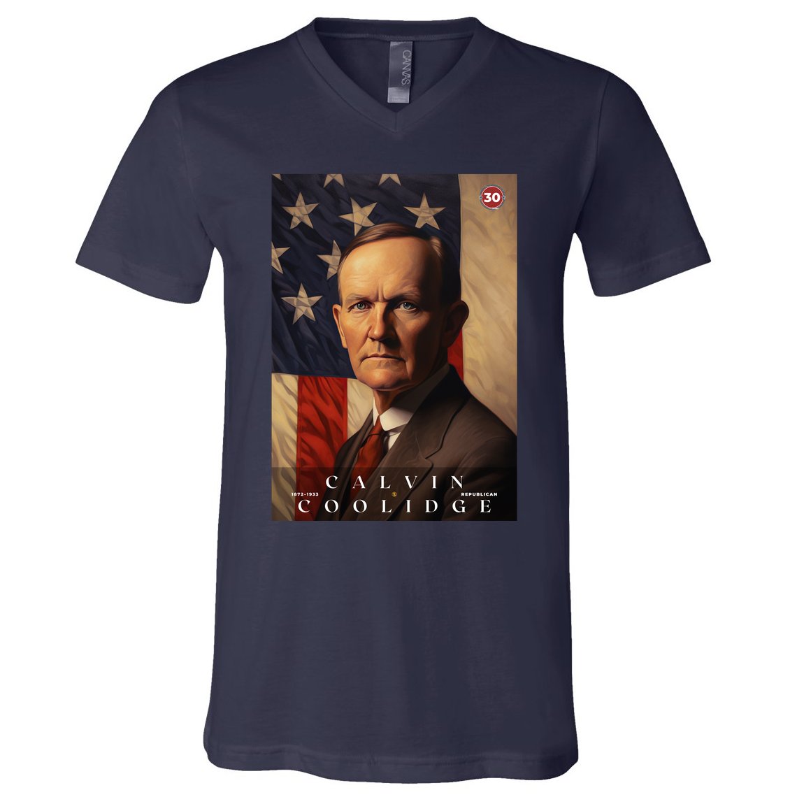 Calvin Coolidge 30th President Of The United States Portrait V-Neck T-Shirt