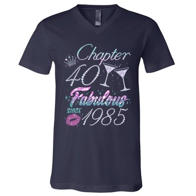 Cute Chapter 40th Birthday Fabulous Since 1985 V-Neck T-Shirt