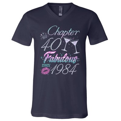 Cute Chapter 40th Birthday Fabulous Since 1984 V-Neck T-Shirt