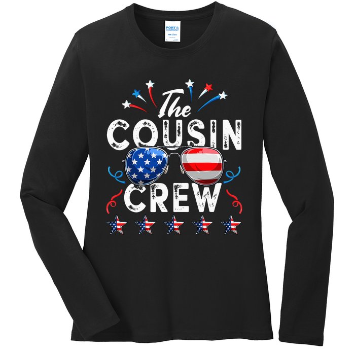 Cousin Crew 4th of July Patriotic American Family Matching Ladies Long Sleeve Shirt