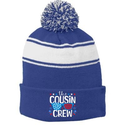 Cousin Crew 4th Of July Patriotic American Family Matching Gift Stripe Pom Pom Beanie