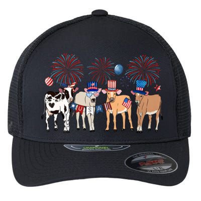 Cute Cows 4th Of July Flexfit Unipanel Trucker Cap