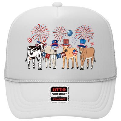 Cute Cows 4th Of July High Crown Mesh Back Trucker Hat