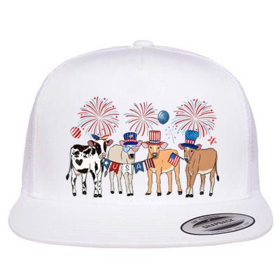 Cute Cows 4th Of July Flat Bill Trucker Hat