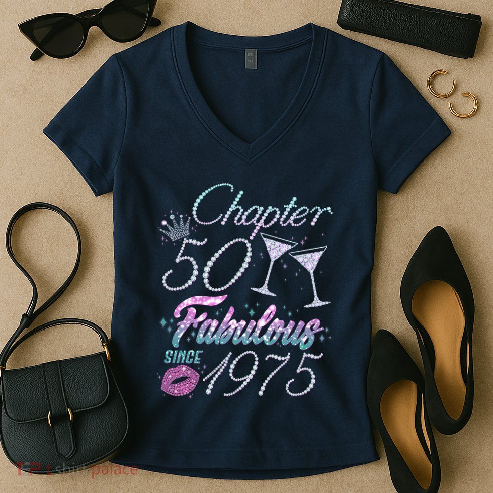 Cute Chapter 50th Birthday Fabulous Since 1975 Women's V-Neck T-Shirt