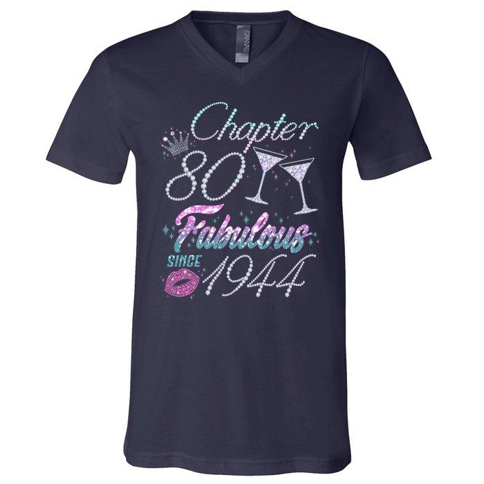 Cute Chapter 80th Birthday Fabulous Since 1944 V-Neck T-Shirt