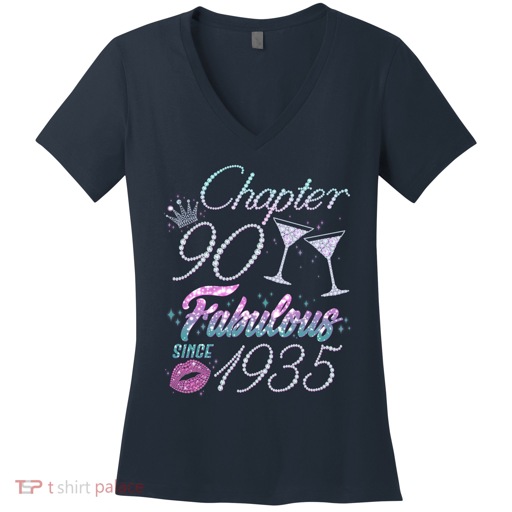 Cute Chapter 90th Birthday Fabulous Since 1935 Women's V-Neck T-Shirt