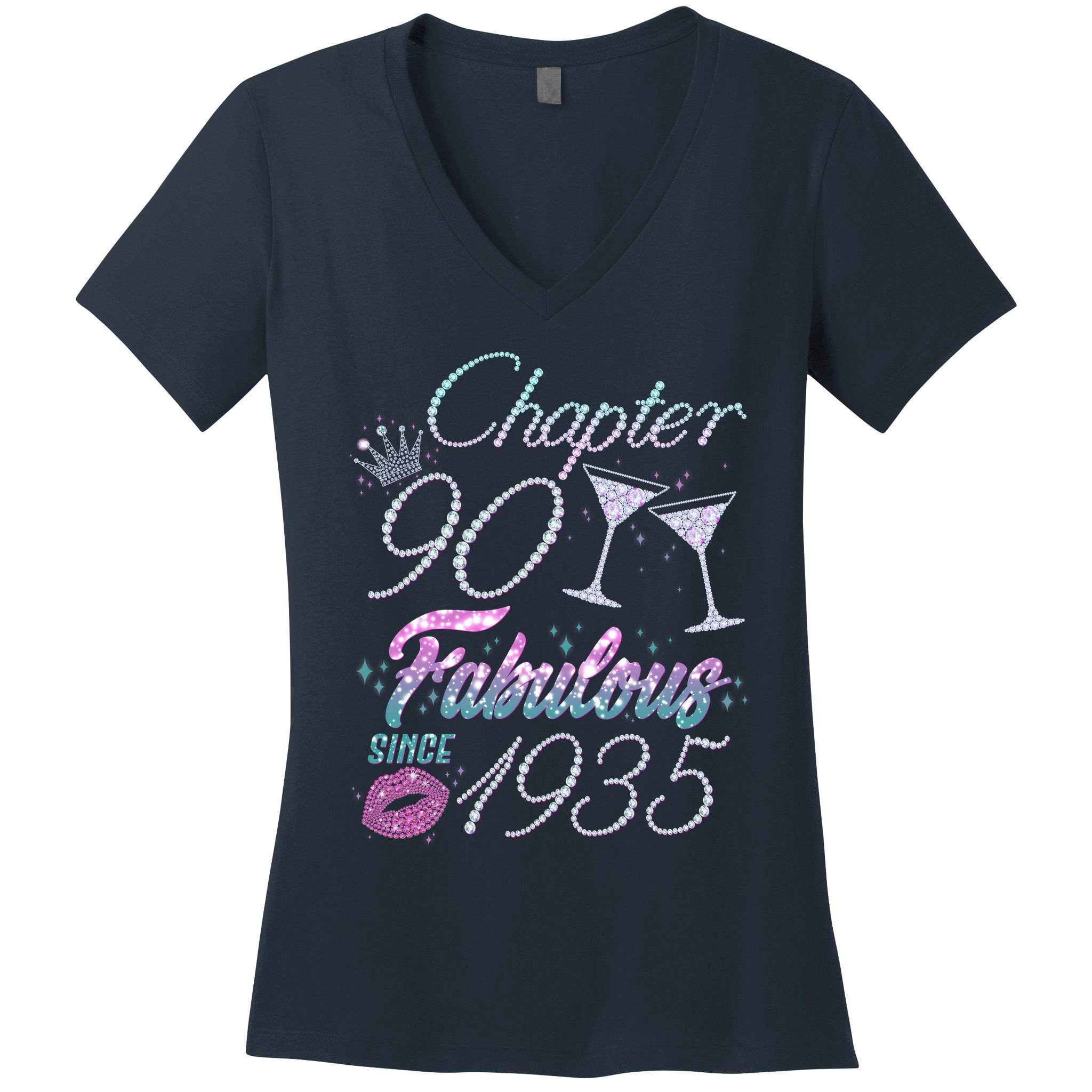 Cute Chapter 90th Birthday Fabulous Since 1935 Women's V-Neck T-Shirt