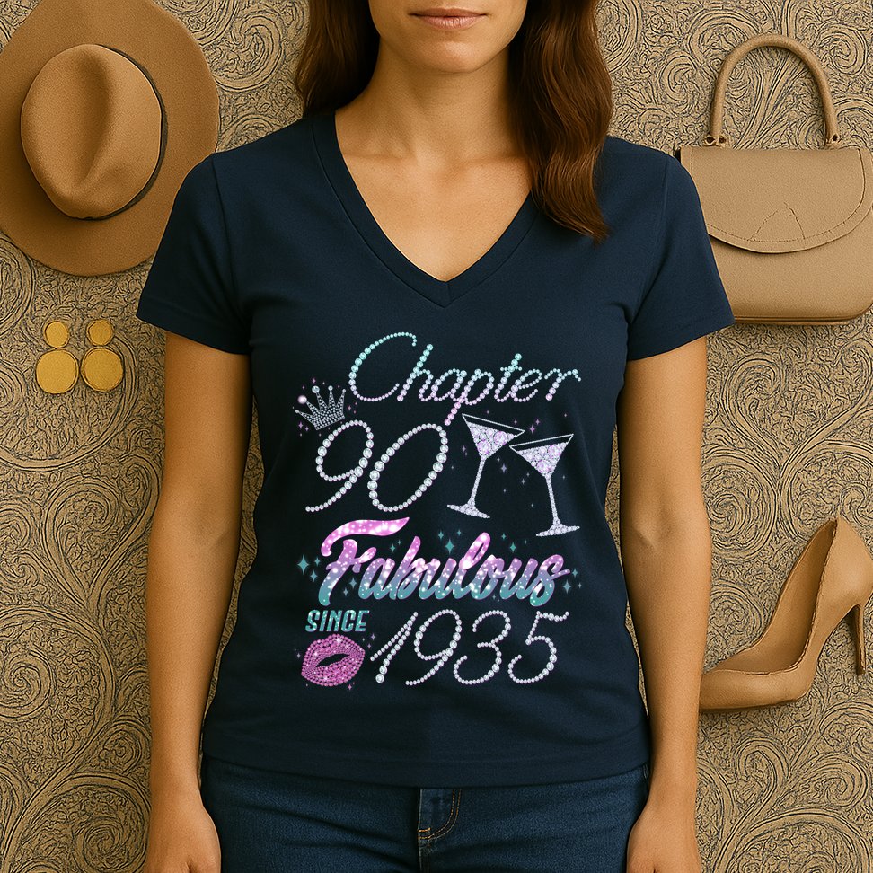 Cute Chapter 90th Birthday Fabulous Since 1935 Women's V-Neck T-Shirt