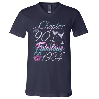 Cute Chapter 90th Birthday Fabulous Since 1934 V-Neck T-Shirt