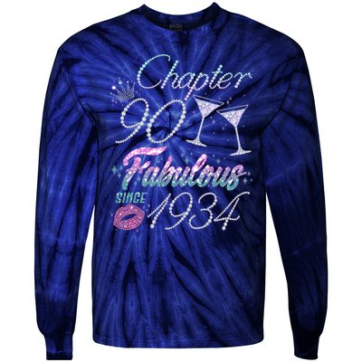 Cute Chapter 90th Birthday Fabulous Since 1934 Tie-Dye Long Sleeve Shirt