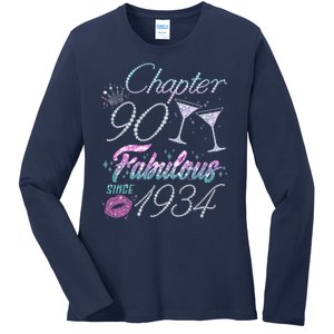 Cute Chapter 90th Birthday Fabulous Since 1934 Ladies Long Sleeve Shirt