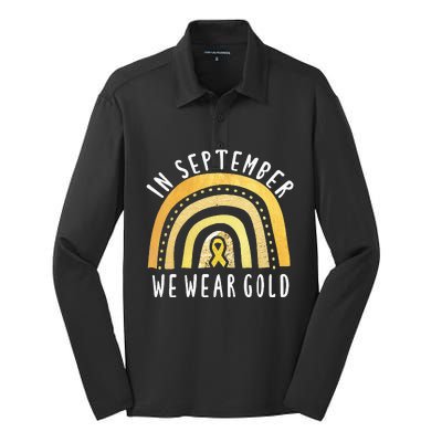 Childhood Cancer Awareness Rainbow In September We Wear Gold Silk Touch Performance Long Sleeve Polo