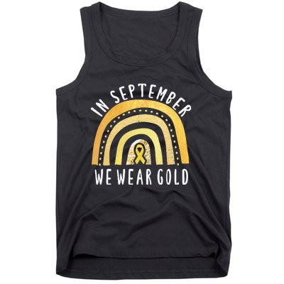 Childhood Cancer Awareness Rainbow In September We Wear Gold Tank Top