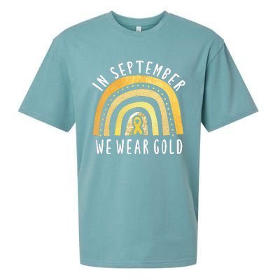 Childhood Cancer Awareness Rainbow In September We Wear Gold Sueded Cloud Jersey T-Shirt