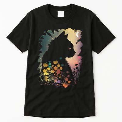 Cottagecore Cat Aesthetics Moon Flowers Garden Cat Mom Tall T-Shirt