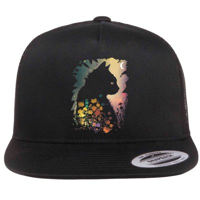 Cottagecore Cat Aesthetics Moon Flowers Garden Cat Mom Flatbill Hat