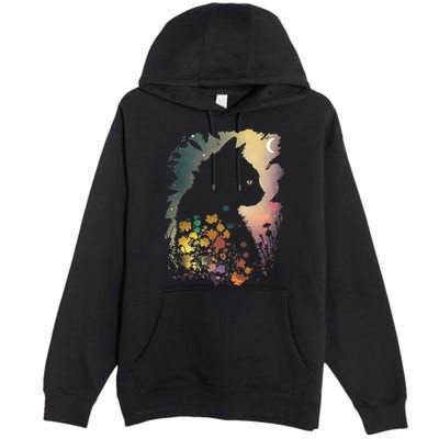 Cottagecore Cat Aesthetics Moon Flowers Garden Cat Mom Premium Pullover Hoodie