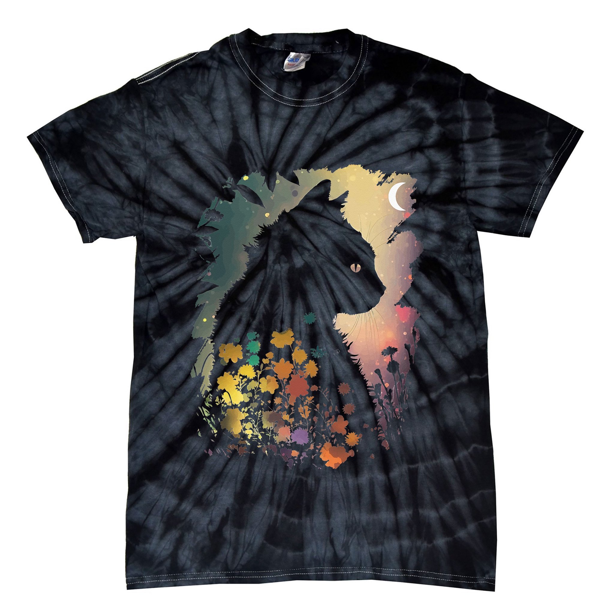 Cottagecore Cat Aesthetics Moon Flowers Garden Cat Mom Tie-Dye T-Shirt