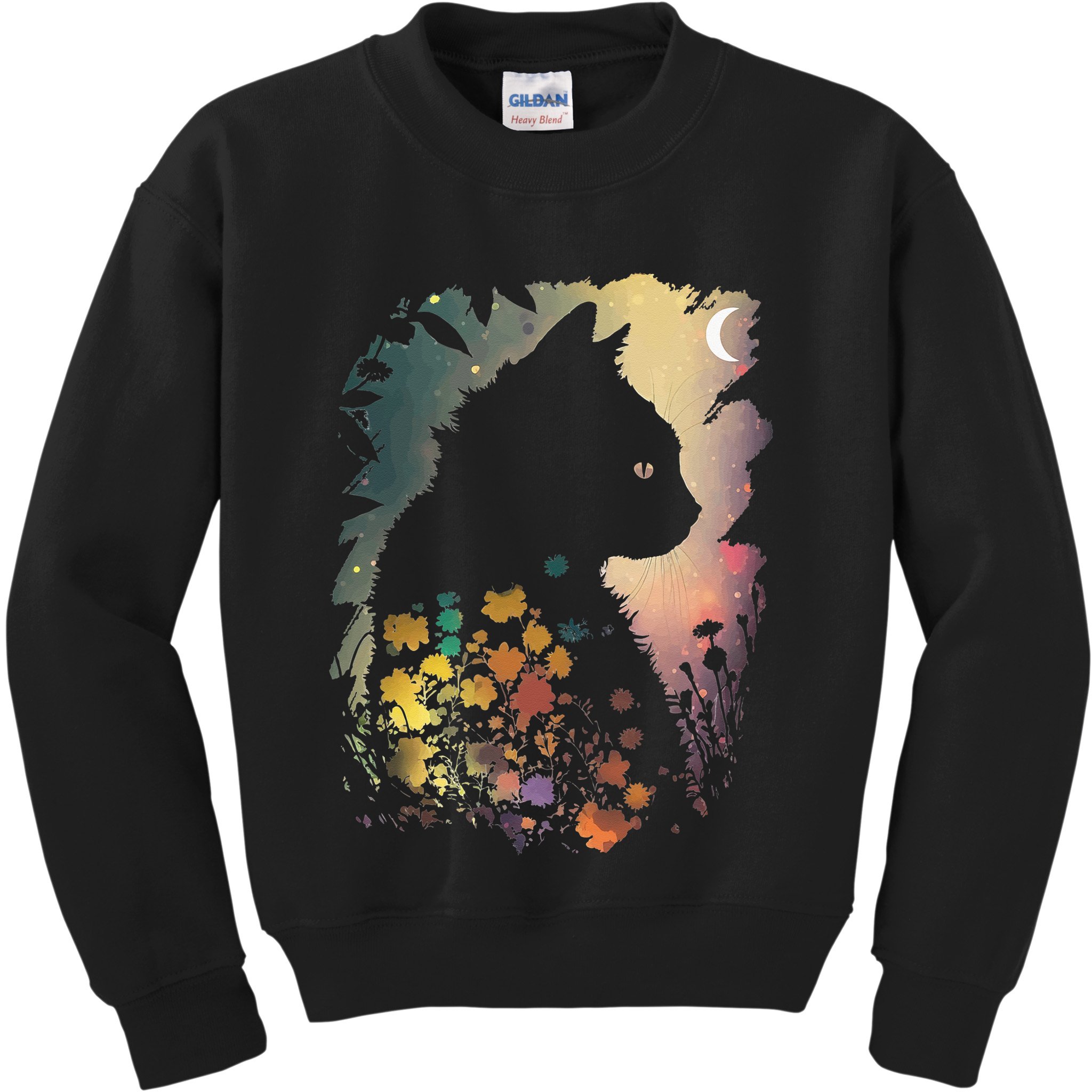 Cottagecore Cat Aesthetics Moon Flowers Garden Cat Mom Kids Sweatshirt