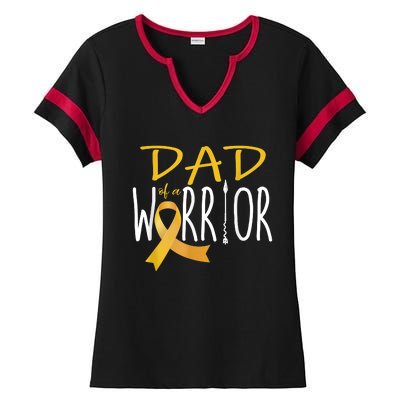 Childhood Cancer Awareness Dad Of A Warrior Ladies Halftime Notch Neck Tee