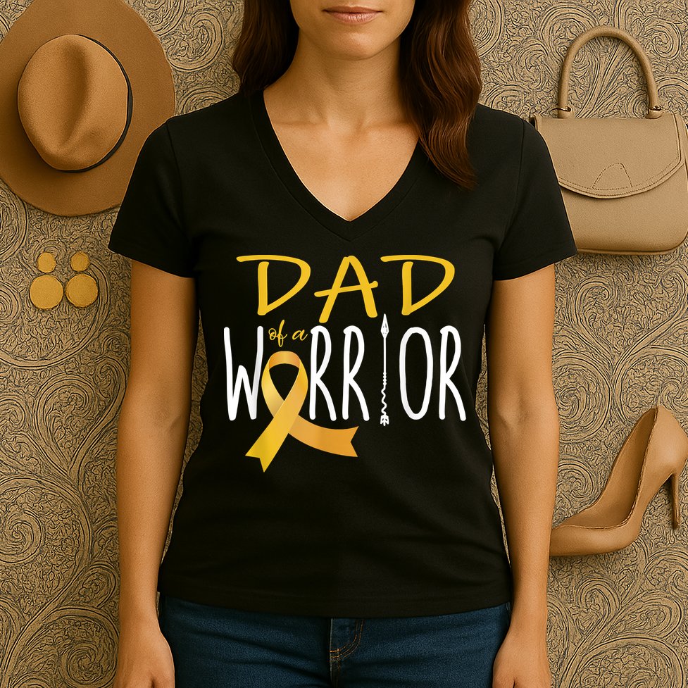 Childhood Cancer Awareness Dad Of A Warrior Women's V-Neck T-Shirt