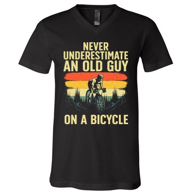 Cool Cycling Art For Men Grandpa Bicycle Riding Cycle Racing V-Neck T-Shirt