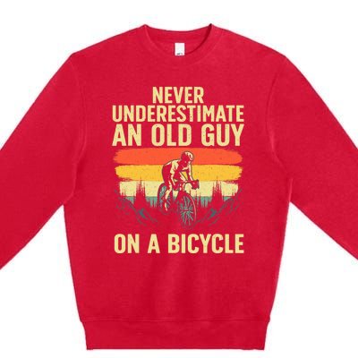 Cool Cycling Art For Men Grandpa Bicycle Riding Cycle Racing Premium Crewneck Sweatshirt