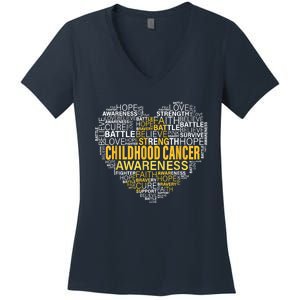 Childhood Cancer Awareness Hope Support Strong Warrior Women's V-Neck T-Shirt