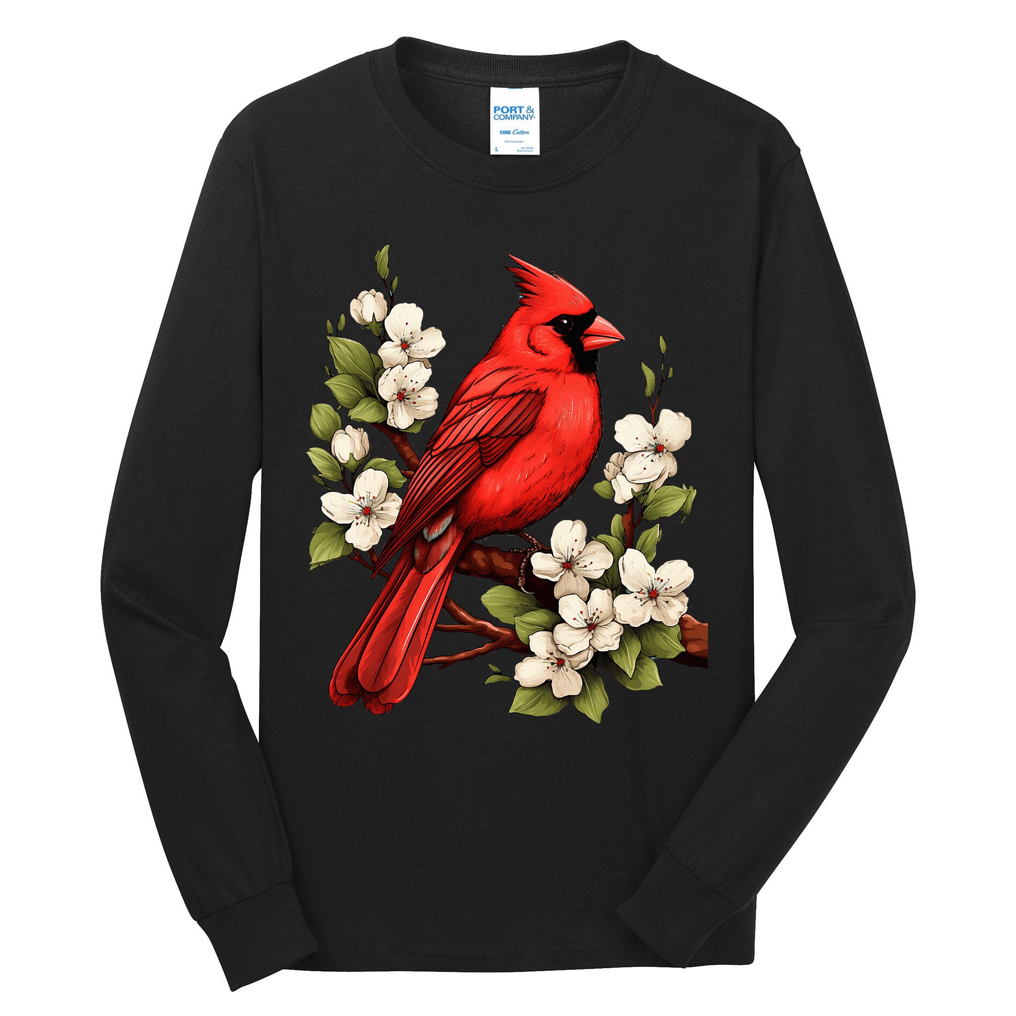Cute Cottagecore Aesthetic Northern Cardinal Bird Flowers Tall Long Sleeve T-Shirt