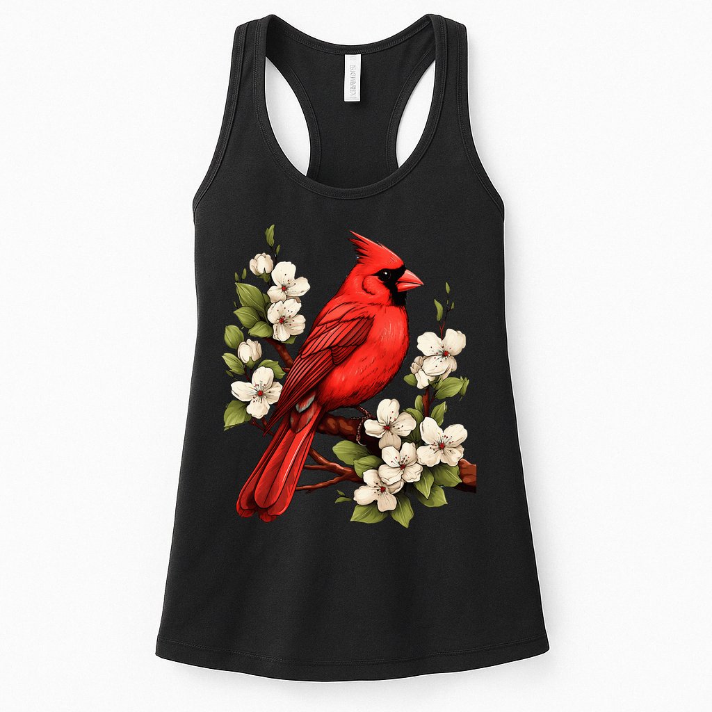 Cute Cottagecore Aesthetic Northern Cardinal Bird Flowers Womens Tank Top