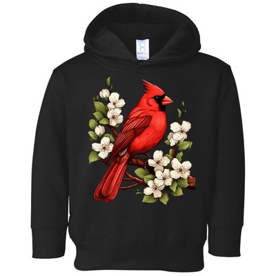 Cute Cottagecore Aesthetic Northern Cardinal Bird Flowers Toddler Hoodie
