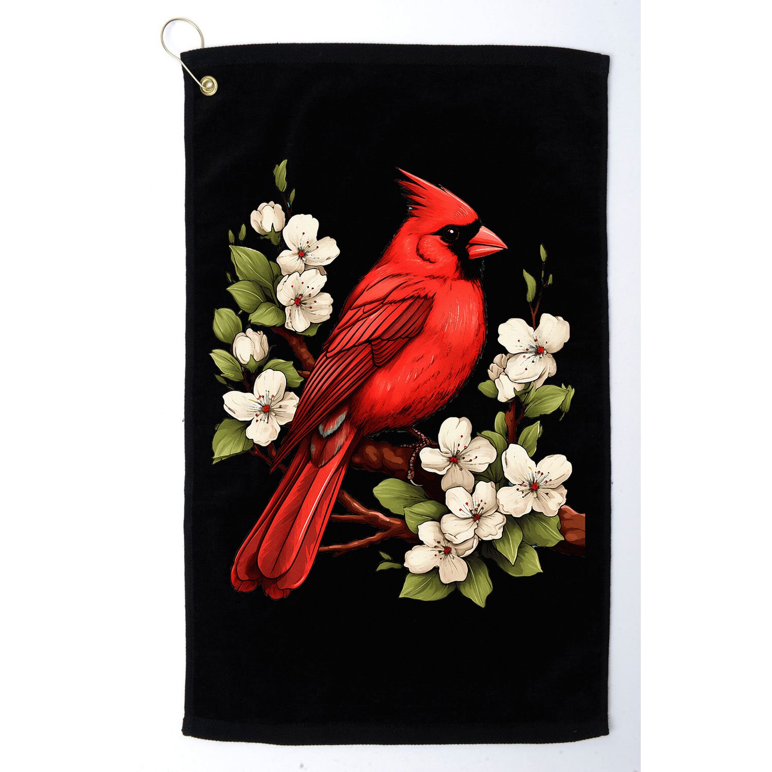 Cute Cottagecore Aesthetic Northern Cardinal Bird Flowers Golf Towel