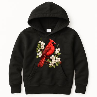 Cute Cottagecore Aesthetic Northern Cardinal Bird Flowers Kids Hoodie