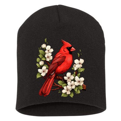 Cute Cottagecore Aesthetic Northern Cardinal Bird Flowers Short Acrylic Beanie