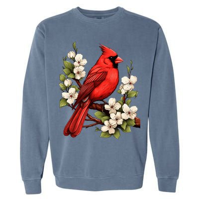 Cute Cottagecore Aesthetic Northern Cardinal Bird Flowers Garment-Dyed Sweatshirt