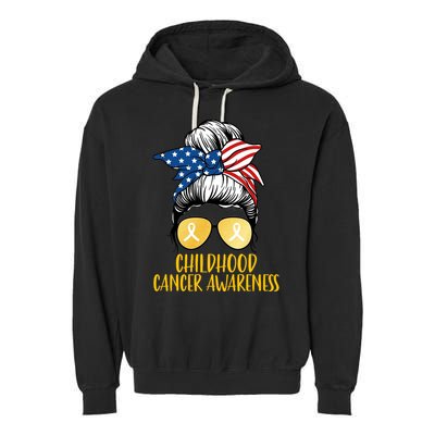 Childhood Cancer Awareness Gold Ribbon Messy Bun Garment-Dyed Fleece Hoodie