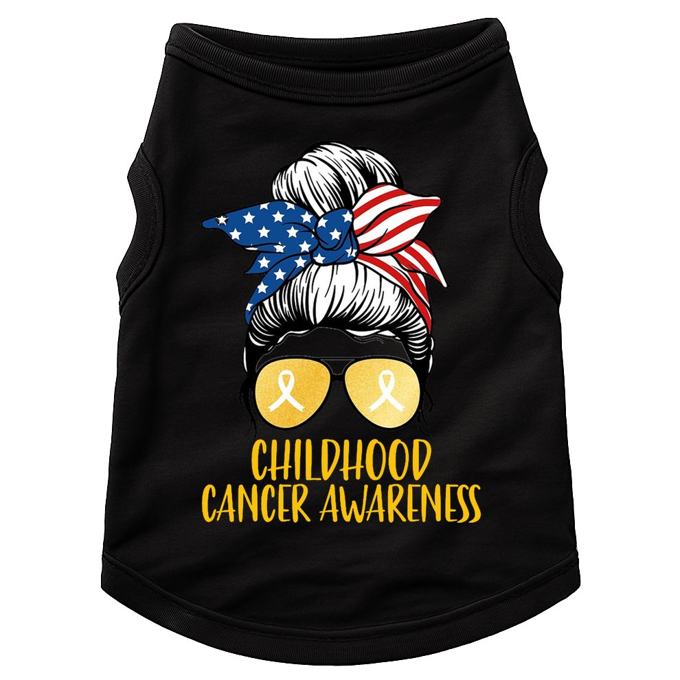 Childhood Cancer Awareness Gold Ribbon Messy Bun Doggie Tank
