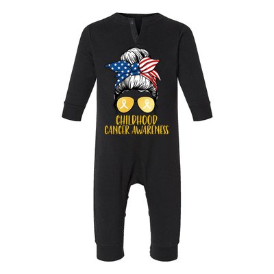 Childhood Cancer Awareness Gold Ribbon Messy Bun Infant Fleece One Piece